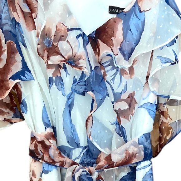 Lane Bryant Plus size 30 Midi Floral Ruffle Layered Tie Back White Blue Dots - Picture 6 of 8